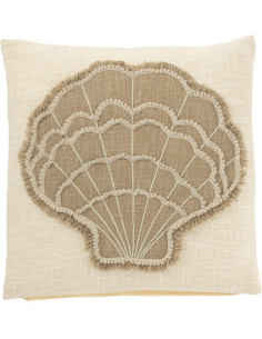Grand Coussin Coquillage Carré 50x50 en Coton Laine Blanc Kren - 1
