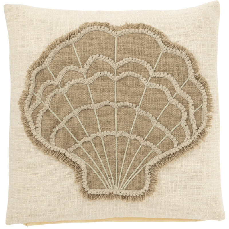 Grand Coussin Coquillage Carré 50x50 en Coton Laine Blanc Kren - 1