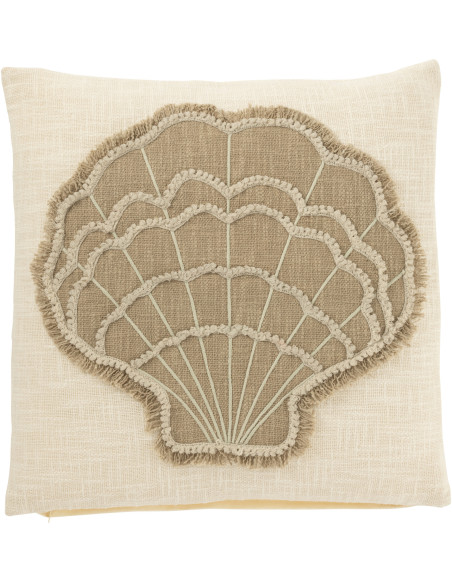 Grand Coussin Coquillage Carré 50x50 en Coton Laine Blanc Kren - 1