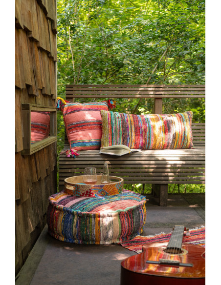 Coussin indien Carré 45x45 en Coton Polyester Multicolore Chindi - 4