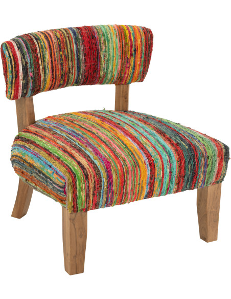 Fauteuil indien en Bois Naturel Tissu Multicolore Chindi - 1