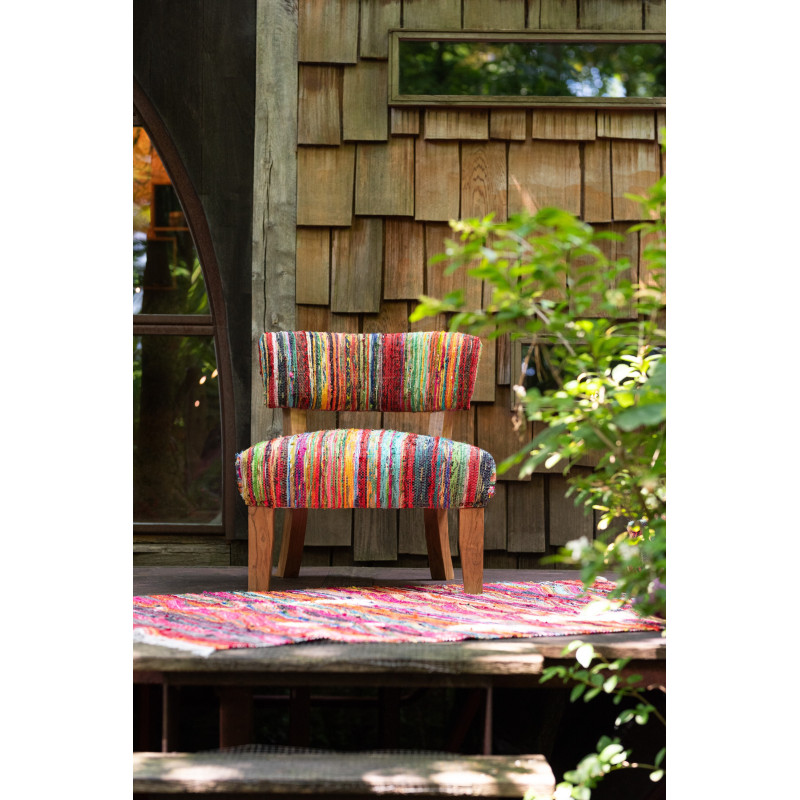 Fauteuil indien en Bois Naturel Tissu Multicolore Chindi - 2