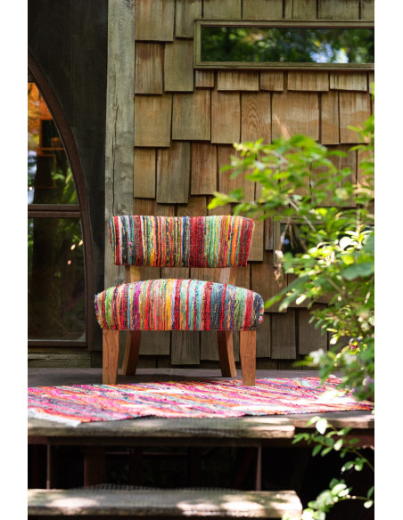 Fauteuil indien en Bois Naturel Tissu Multicolore Chindi - 2