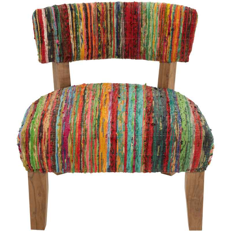 Fauteuil indien en Bois Naturel Tissu Multicolore Chindi - 3