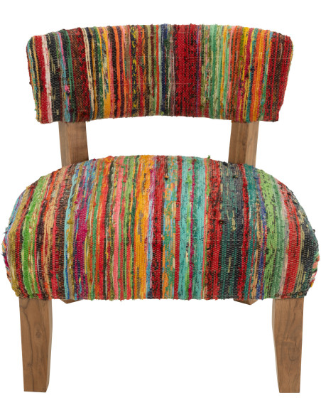 Fauteuil indien en Bois Naturel Tissu Multicolore Chindi - 3