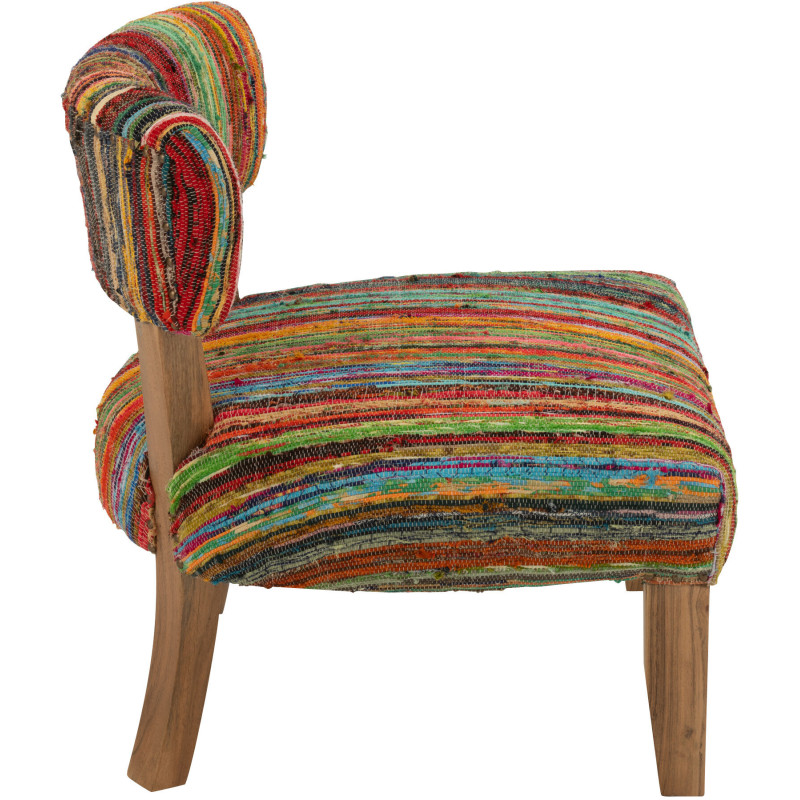 Fauteuil indien en Bois Naturel Tissu Multicolore Chindi - 4