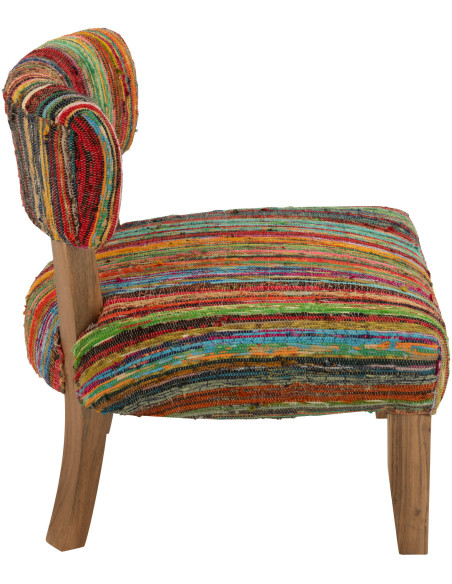 Fauteuil indien en Bois Naturel Tissu Multicolore Chindi - 4