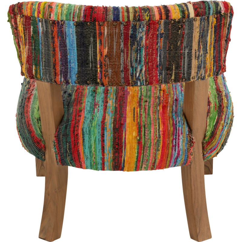 Fauteuil indien en Bois Naturel Tissu Multicolore Chindi - 5