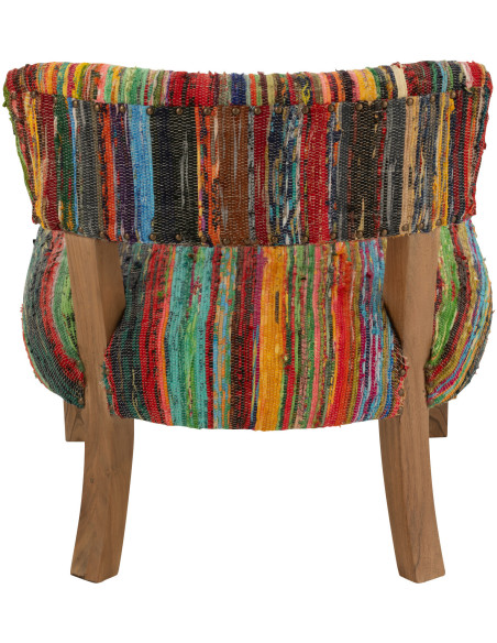 Fauteuil indien en Bois Naturel Tissu Multicolore Chindi - 5
