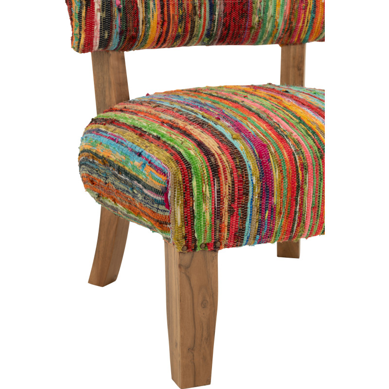 Fauteuil indien en Bois Naturel Tissu Multicolore Chindi - 6