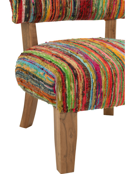 Fauteuil indien en Bois Naturel Tissu Multicolore Chindi - 6