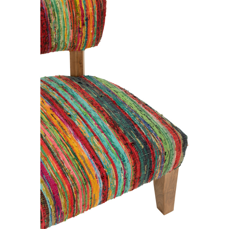 Fauteuil indien en Bois Naturel Tissu Multicolore Chindi - 7