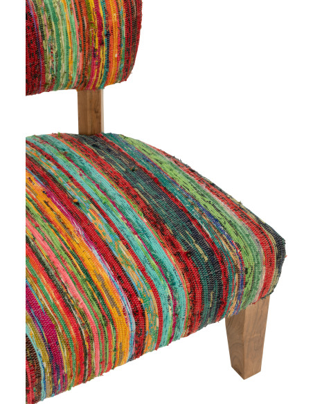 Fauteuil indien en Bois Naturel Tissu Multicolore Chindi - 7