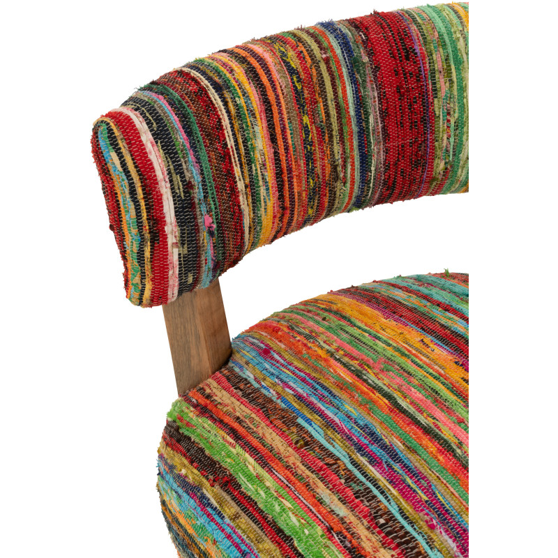 Fauteuil indien en Bois Naturel Tissu Multicolore Chindi - 8