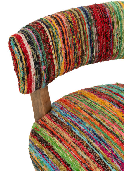 Fauteuil indien en Bois Naturel Tissu Multicolore Chindi - 8