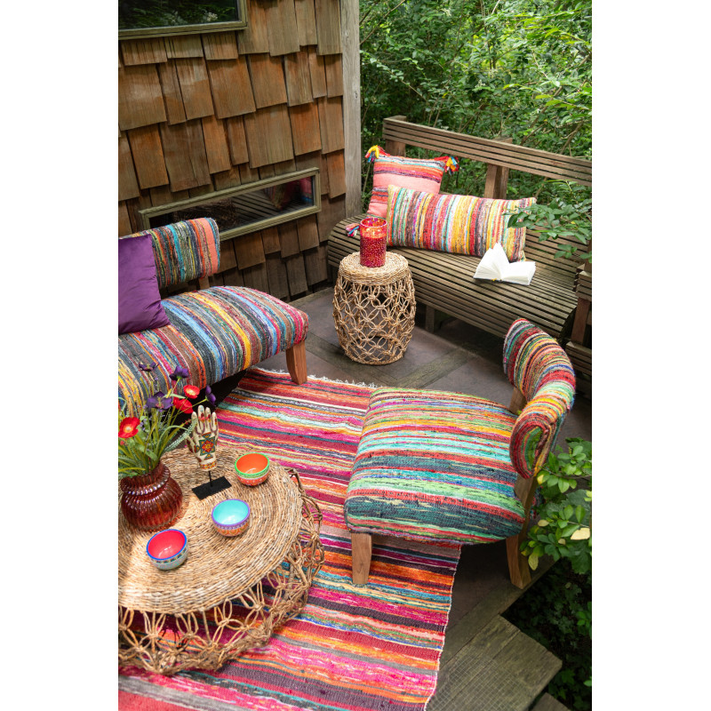 Fauteuil indien en Bois Naturel Tissu Multicolore Chindi - 9