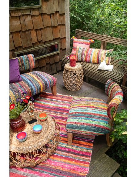 Fauteuil indien en Bois Naturel Tissu Multicolore Chindi - 9