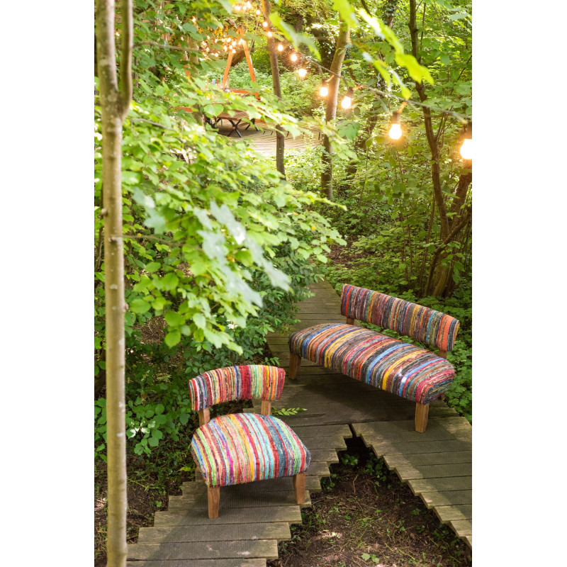 Fauteuil indien en Bois Naturel Tissu Multicolore Chindi - 10