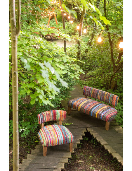 Fauteuil indien en Bois Naturel Tissu Multicolore Chindi - 10