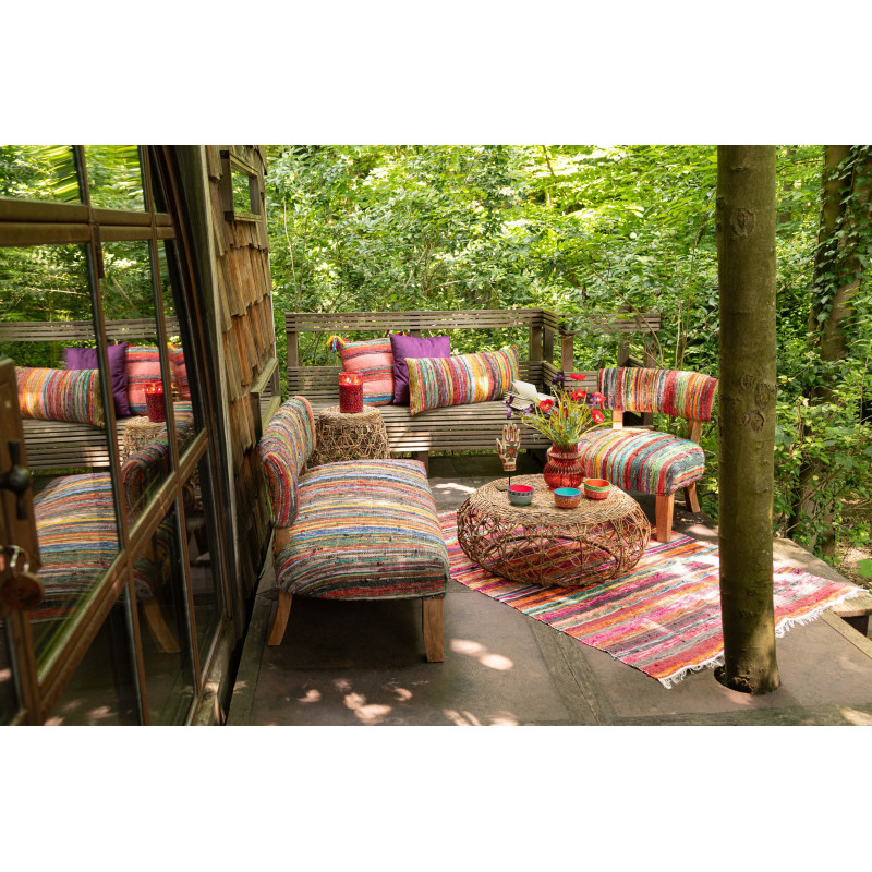 Fauteuil indien en Bois Naturel Tissu Multicolore Chindi - 11