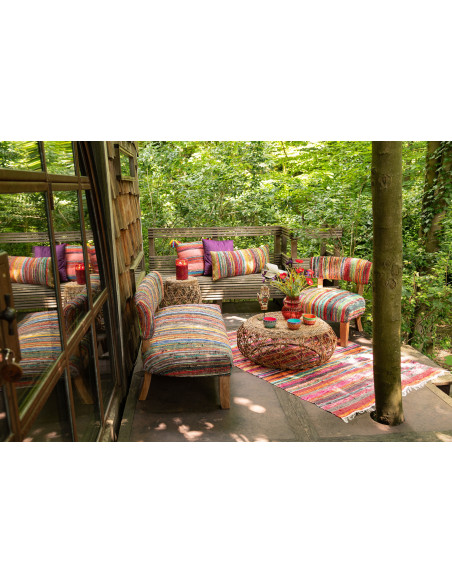 Fauteuil indien en Bois Naturel Tissu Multicolore Chindi - 11