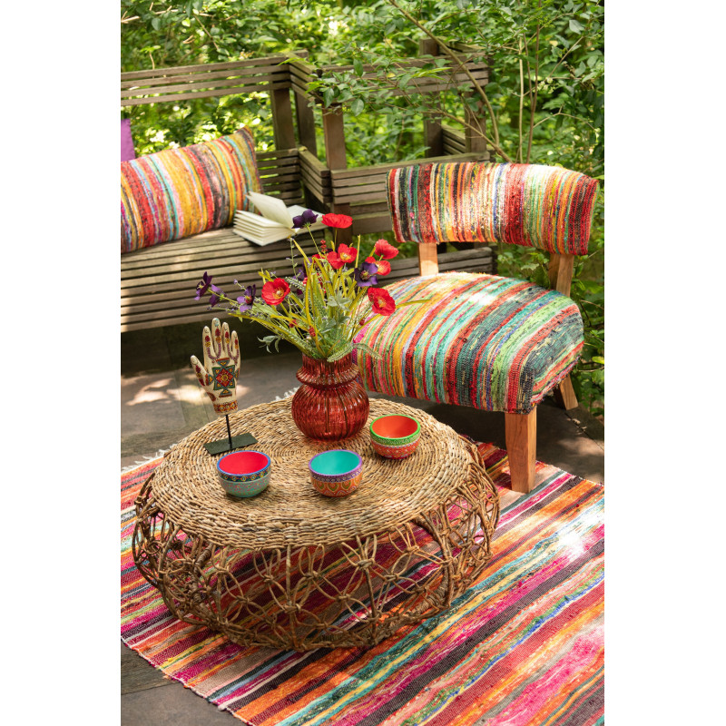 Fauteuil indien en Bois Naturel Tissu Multicolore Chindi - 12