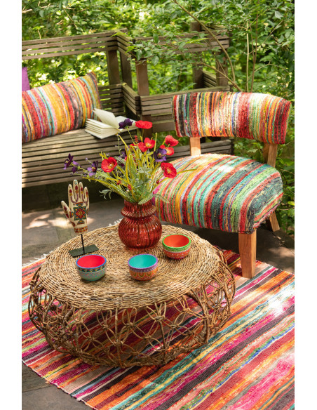 Fauteuil indien en Bois Naturel Tissu Multicolore Chindi - 12
