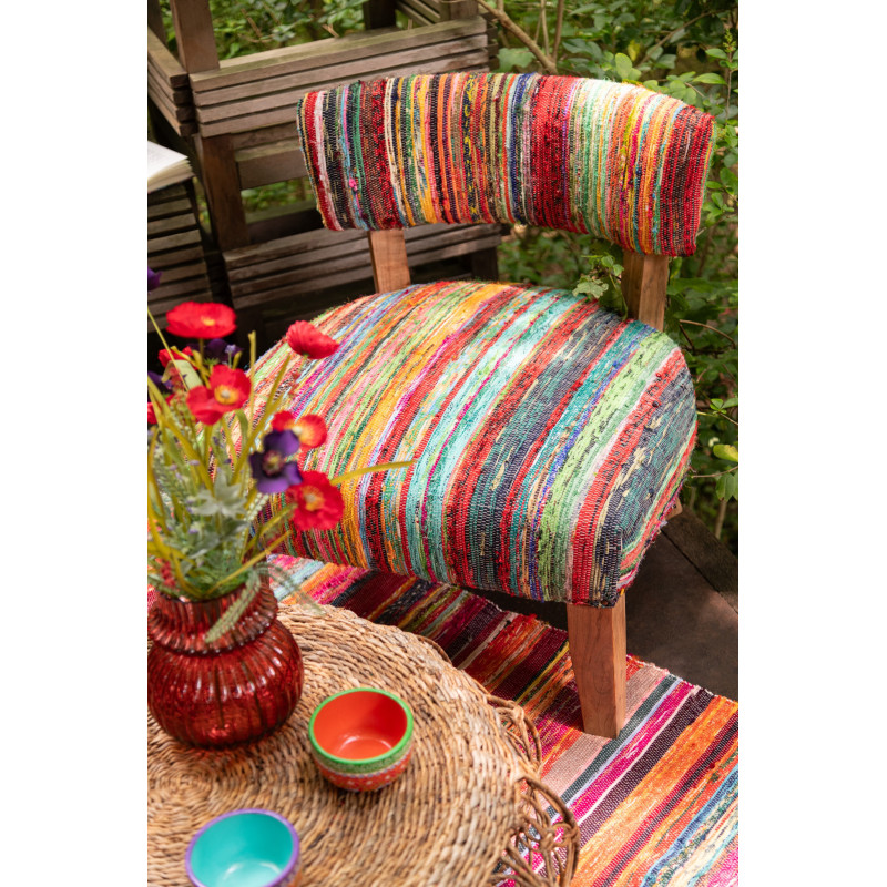 Fauteuil indien en Bois Naturel Tissu Multicolore Chindi - 13