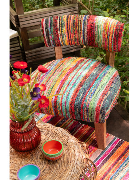Fauteuil indien en Bois Naturel Tissu Multicolore Chindi - 13