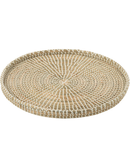 Grand Plateau déco 43 cm en Jonc de mer Naturel Blanc Tressé Lary - 1