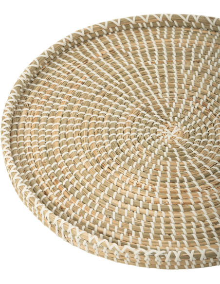 Grand Plateau déco 43 cm en Jonc de mer Naturel Blanc Tressé Lary - 2