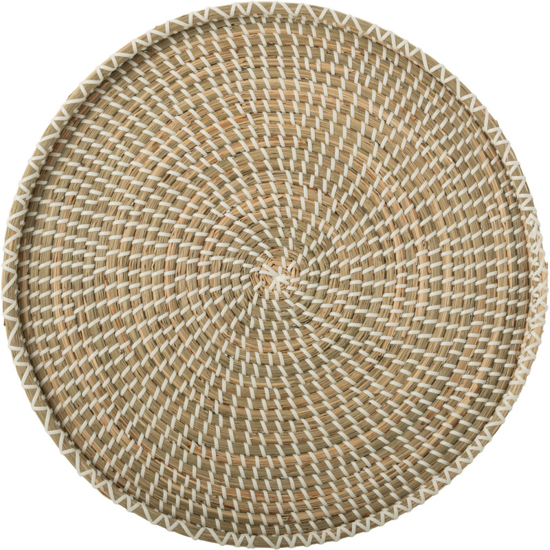 Grand Plateau déco 43 cm en Jonc de mer Naturel Blanc Tressé Lary - 3