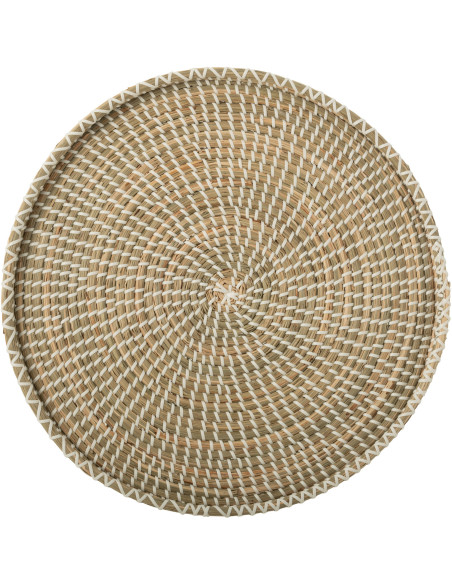 Grand Plateau déco 43 cm en Jonc de mer Naturel Blanc Tressé Lary - 3