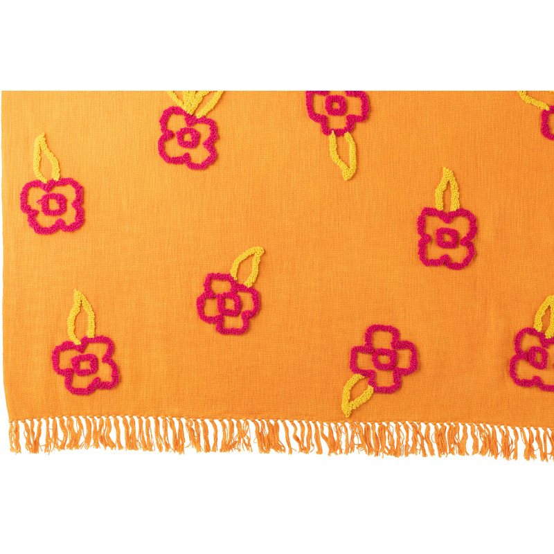 Plaid bohème chic 130x180 en Coton Orange Avec franges Motif fleurs Myra - 2