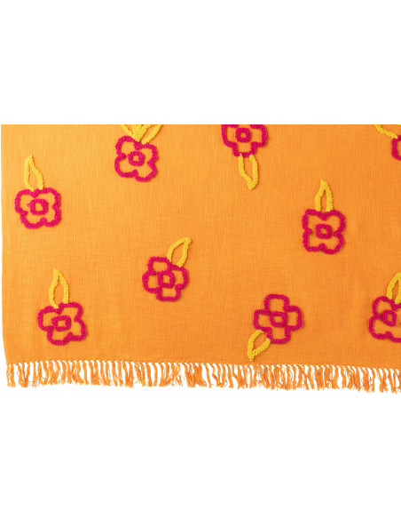 Plaid bohème chic 130x180 en Coton Orange Avec franges Motif fleurs Myra - 2