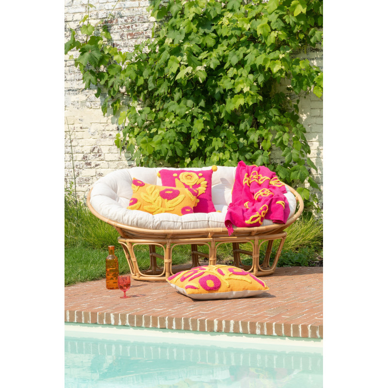 Plaid bohème chic 130x180 en Coton Rose fuchsia Avec franges Motif fleurs Myra - 2