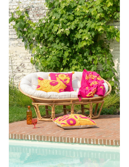 Plaid bohème chic 130x180 en Coton Rose fuchsia Avec franges Motif fleurs Myra - 2