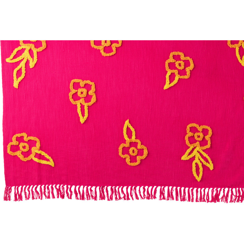 Plaid bohème chic 130x180 en Coton Rose fuchsia Avec franges Motif fleurs Myra - 3