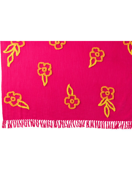 Plaid bohème chic 130x180 en Coton Rose fuchsia Avec franges Motif fleurs Myra - 3