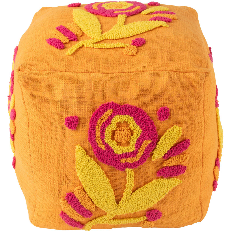 Pouf Bohème chic carré 40 cm en Coton Orange Motif fleurs Myra - 2