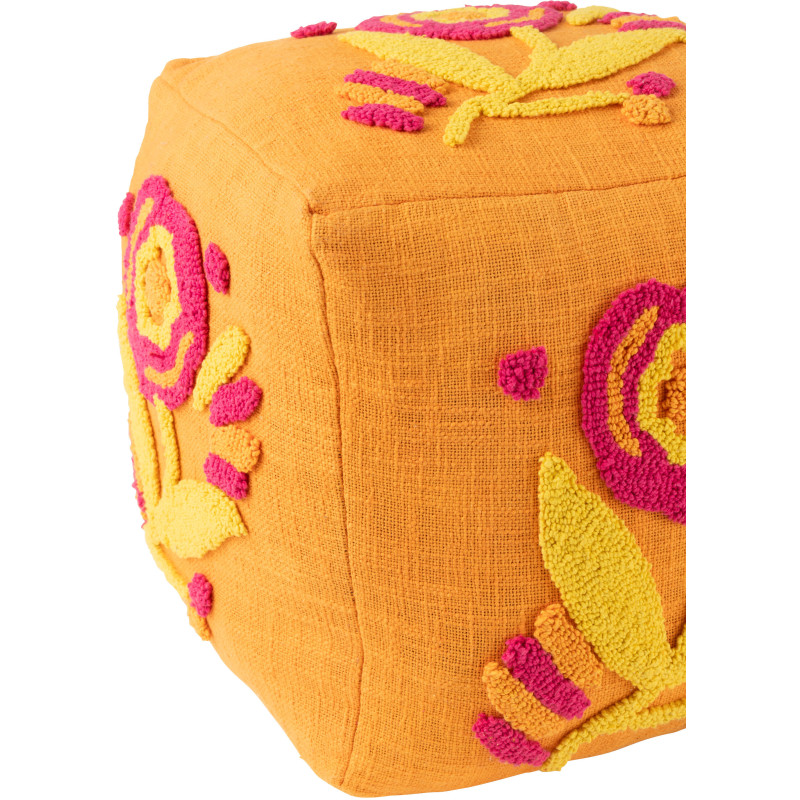 Pouf Bohème chic carré 40 cm en Coton Orange Motif fleurs Myra - 3
