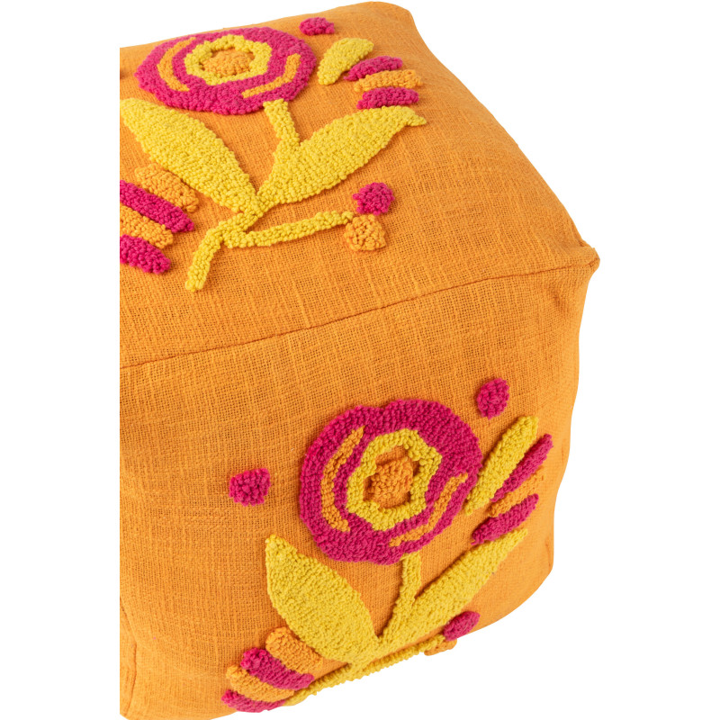 Pouf Bohème chic carré 40 cm en Coton Orange Motif fleurs Myra - 4