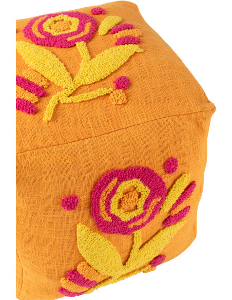 Pouf Bohème chic carré 40 cm en Coton Orange Motif fleurs Myra - 4