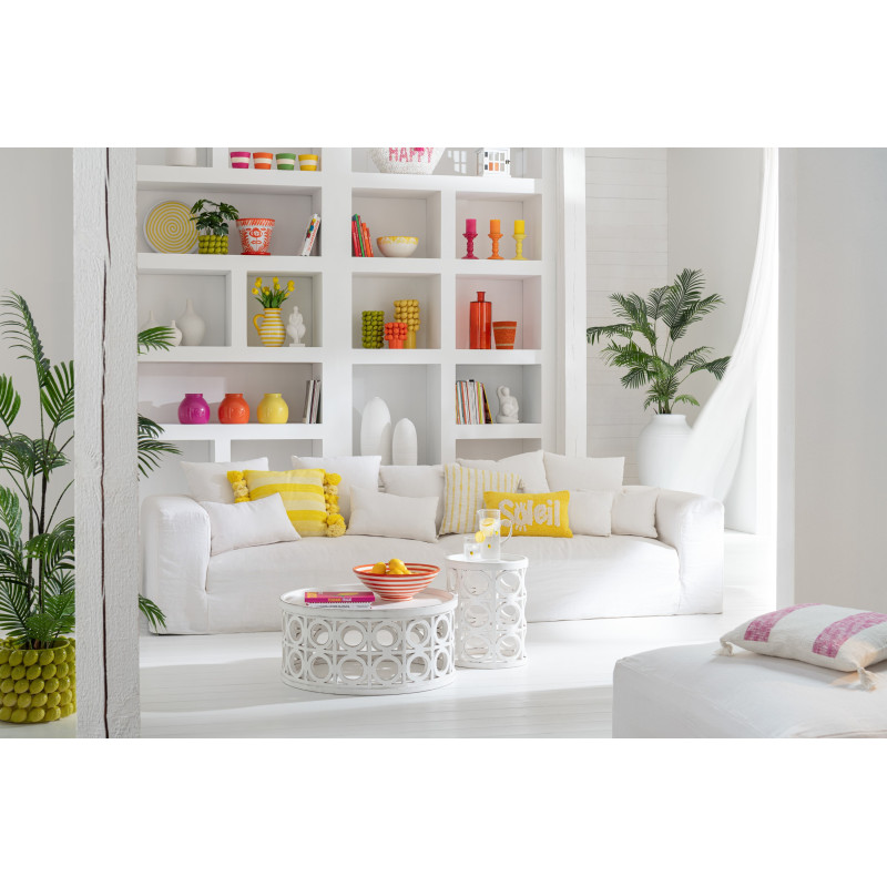 Coussin original Soleil Rectangulaire 50x30 en Coton Jaune Blanc Tufté Zilu - 2