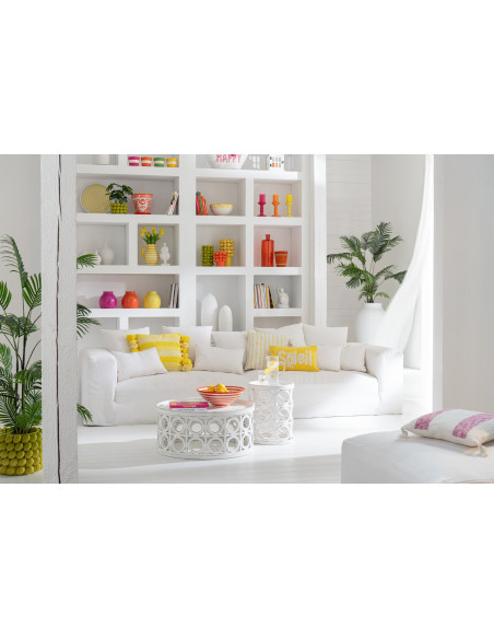 Coussin original Soleil Rectangulaire 50x30 en Coton Jaune Blanc Tufté Zilu - 2