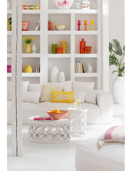 Coussin original Soleil Rectangulaire 50x30 en Coton Jaune Blanc Tufté Zilu - 5