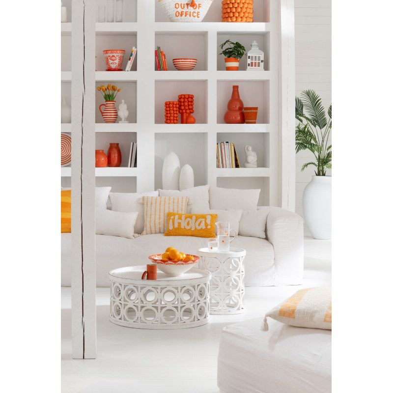 Coussin original Hola Rectangulaire 50x30 en Coton Orange Blanc Tufté Zilu - 2