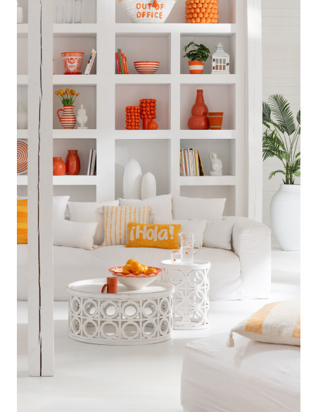 Coussin original Hola Rectangulaire 50x30 en Coton Orange Blanc Tufté Zilu - 2