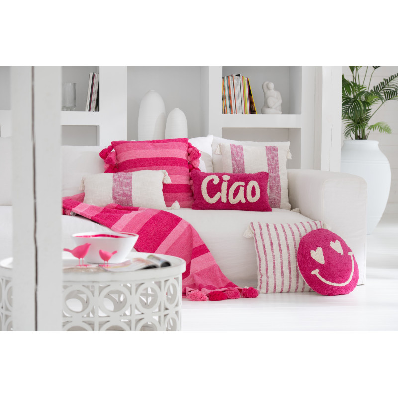 Coussin original Ciao Rectangulaire 50x30 en Coton Rose Blanc Tufté Zilu - 2