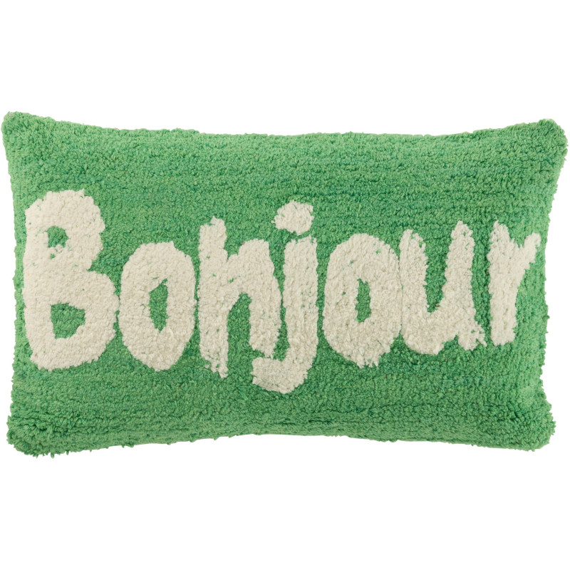 Coussin original Bonjour Rectangulaire 50x30 en Coton Vert Blanc Tufté Zilu - 1